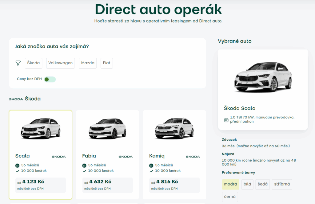 Operativní leasing od Direct auto nabízí navýšení až na 60 měsíců a 48 000 km ročně.