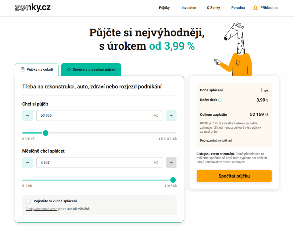 Zonky půjčku sice nelze splatit jednorázově, nabízí však mnohonásobně nižší úrok.